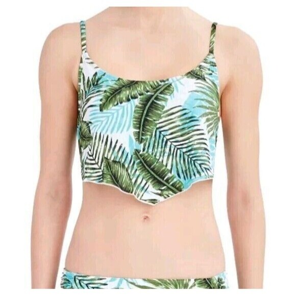 BCBG PARIS Scarf Top Bikini Top Size Medium Green Palm Leaf Swim Tropical New - Picture 2 of 7